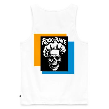 Rock and Bake Schädelkoch - Männer Premium Bio Tank Top - Weiß - Hinten - AI Model Male 178 light (178cm)