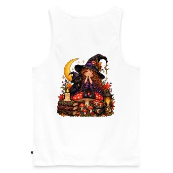 Niedliche Hexe mit schwarzer Katze - Männer Premium Bio Tank Top - Weiß - Hinten - AI Model Male 178 light (178cm)