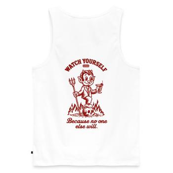 Watch Yourself dEVIL - Men's Premium Organic Tank Top - white - Back - AI Model Male 178 light (178cm)