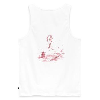 Japanische Kirschblüten Fuji Panorama - Männer Premium Bio Tank Top - Weiß - Hinten - AI Model Male 178 light (178cm)