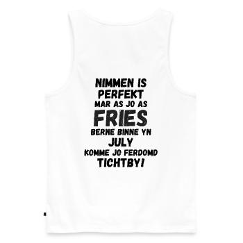 Texte frison amusant pour les anniversaires nés en juillet - Débardeur bio Premium Homme - blanc - Dos - AI Model Male 178 light (178cm)