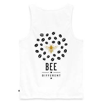 Abeille dorée sur fond noir - Débardeur bio Premium Homme - blanc - Dos - AI Model Male 178 light (178cm)