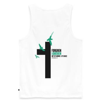 Forgiven Cross – Ephesians 2:8 Christian Faith - Männer Premium Bio Tank Top - Weiß - Hinten - AI Model Male 178 light (178cm)