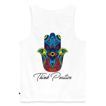 hamsa hand fatima yoga think positive Geschenk - Männer Premium Bio Tank Top - Weiß - Hinten - AI Model Male 178 light (178cm)