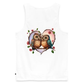 Owls Love Sweet Lovers Colorful Heart Flowers - Men's Premium Organic Tank Top - white - Back - AI Model Male 178 light (178cm)