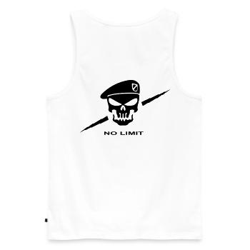 Tete de mort beret - Débardeur bio Premium Homme - blanc - Dos - AI Model Male 178 light (178cm)