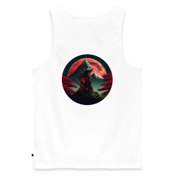 Samurai japanischer Baum vor Berg mit rotem Mond - Männer Premium Bio Tank Top - Weiß - Hinten - AI Model Male 178 light (178cm)