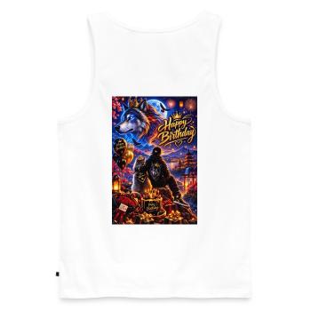 Luminous Birthday Wolf Night Scene - Men's Premium Organic Tank Top - white - Back - AI Model Male 178 light (178cm)