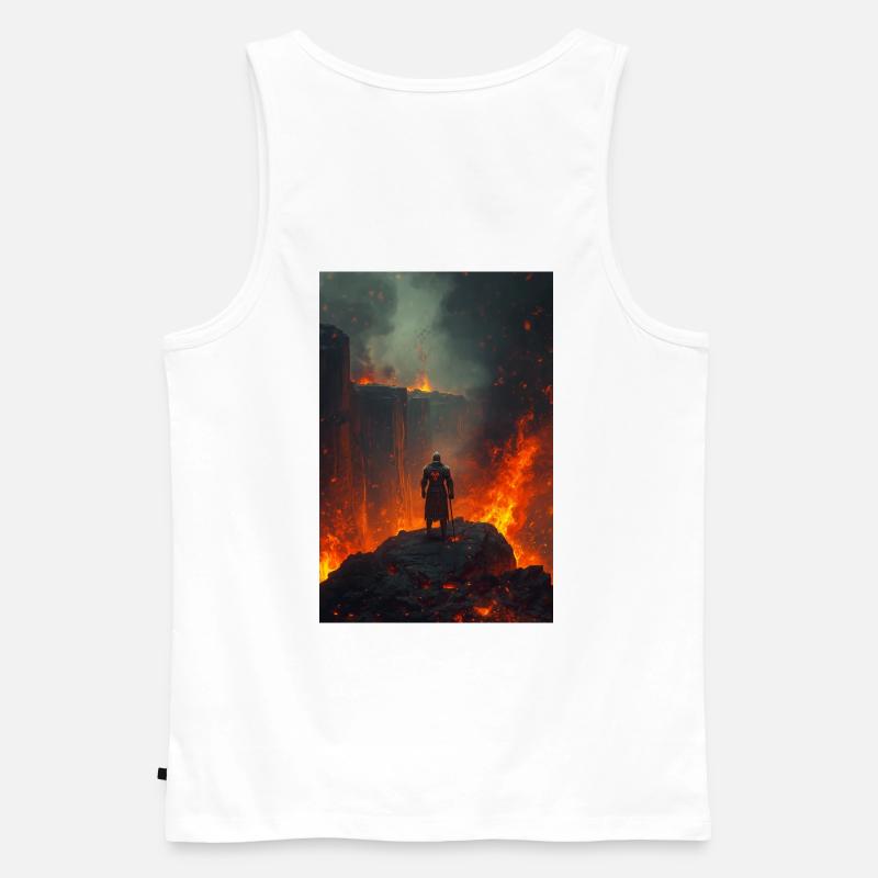 Flammender Ritter am Lavafeld - Männer Premium Bio Tank Top - Weiß