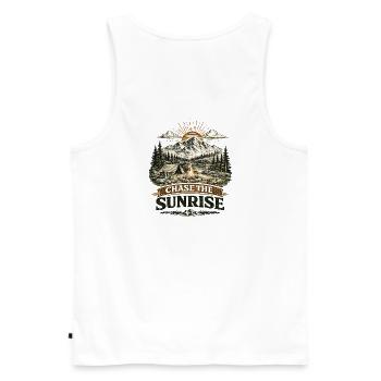 Chase the Sunrise | Camping Design - Männer Premium Bio Tank Top - Weiß - Hinten - AI Model Male 178 light (178cm)