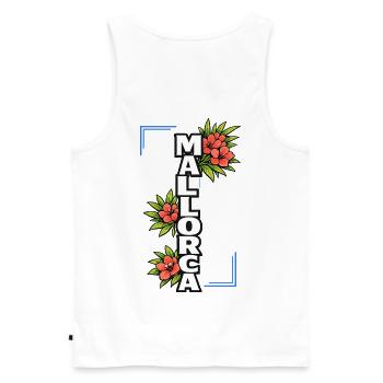 Mallorca Schriftzug mit Blumen und Sommerfeeling - Männer Premium Bio Tank Top - Weiß - Hinten - AI Model Male 178 light (178cm)