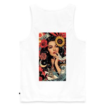 Buntes Pop-Art-Blumenmuster - Männer Premium Bio Tank Top - Weiß - Hinten - AI Model Male 178 light (178cm)