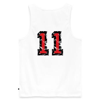 Zahl 11 - Nummer 11 (Vintage Rot) Nr.11 - Männer Premium Bio Tank Top - Weiß - Hinten - AI Model Male 178 light (178cm)