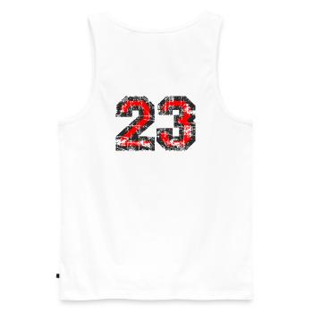 Zahl 23 (Vintage Rot) 23. Geburtstag Nr. 23 - Männer Premium Bio Tank Top - Weiß - Hinten - AI Model Male 178 light (178cm)