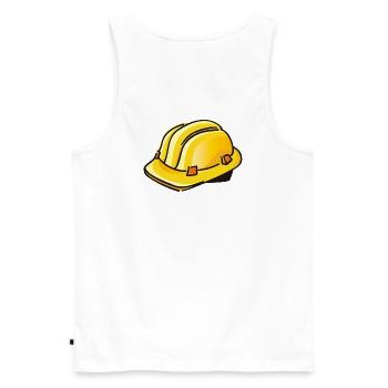 gelber Bauhelm | hard hat - Männer Premium Bio Tank Top - Weiß - Hinten - AI Model Male 178 light (178cm)
