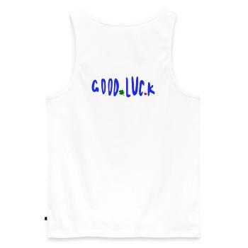 good luck - Men's Premium Organic Tank Top - white - Back - AI Model Male 178 light (178cm)