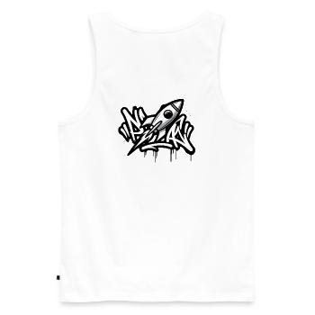 Graffiti rocket in black and white - Men's Premium Organic Tank Top - white - Back - AI Model Male 178 light (178cm)