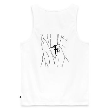 Girl climbs on rock outdoor bouldering free solo - Men's Premium Organic Tank Top - white - Back - AI Model Male 178 light (178cm)