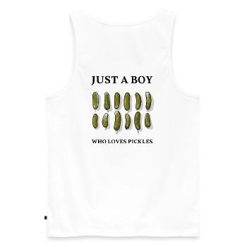 JUSTE UN GARÇON QUI ADORE LES CORNICHONS - Essiggurken - Débardeur bio Premium Homme - blanc - Dos - AI Model Male 178 light (178cm)