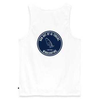 Windsurfing Token Limits Badge - Men's Premium Organic Tank Top - white - Back - AI Model Male 178 light (178cm)