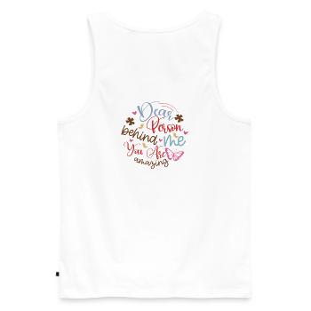 À la personne derrière moi À la personne derrière moi À la personne derrière moi - Débardeur bio Premium Homme - blanc - Dos - AI Model Male 178 light (178cm)