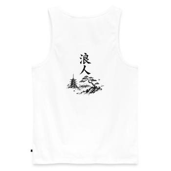 Ronin in Tintenstil – Japanische Landschaft - Männer Premium Bio Tank Top - Weiß - Hinten - AI Model Male 178 light (178cm)