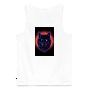 Neon Wolf auf Orange Circle - Männer Premium Bio Tank Top - Weiß - Hinten - AI Model Male 178 light (178cm)