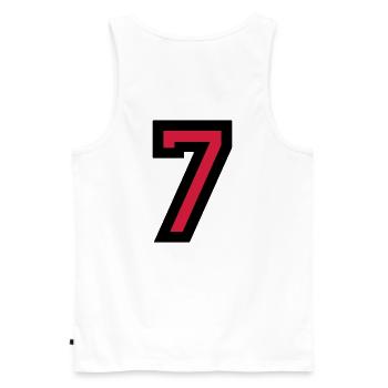 Zahl 7 - Nummer 7 (Rot) Nr. 7 - Männer Premium Bio Tank Top - Weiß - Hinten - AI Model Male 178 light (178cm)