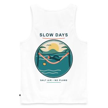 Slow Days Strandhammock Signet - Männer Premium Bio Tank Top - Weiß - Hinten - AI Model Male 178 light (178cm)