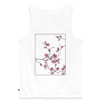 Kirschblüten Florales Design - Männer Premium Bio Tank Top - Weiß - Hinten - AI Model Male 178 light (178cm)