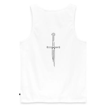 Schwert - Männer Premium Bio Tank Top - Weiß - Hinten - AI Model Male 178 light (178cm)