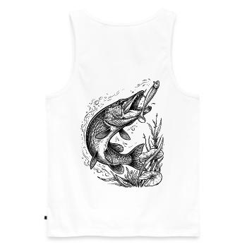 Pike on a softbait | Classic Collection - Men's Premium Organic Tank Top - white - Back - AI Model Male 178 light (178cm)