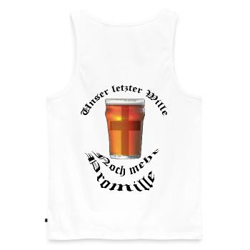 Unser letzter Wille - Noch mehr Promille - Männer Premium Bio Tank Top - Weiß - Hinten - AI Model Male 178 light (178cm)