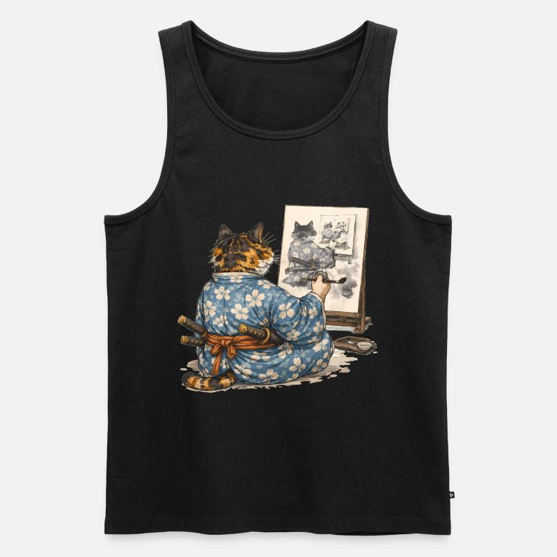 Samurai-Katzen-Malerei Sumi-e Ukiyo-e Kunst - Männer Premium Bio Tank Top - undefined