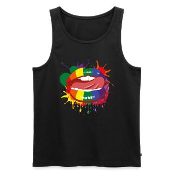 Mund Regenbogen Bunt Homo LGBTQ Zunge Geschenk - Männer Premium Bio Tank Top - Schwarz - Vorne - Michal (187cm)