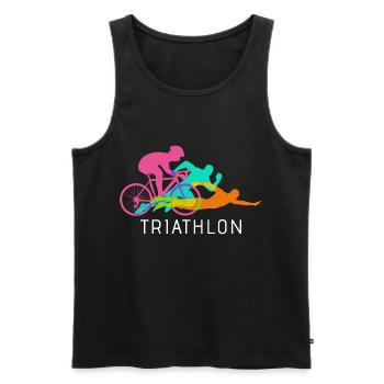 Triathlon Triathlète Cadeau Vélo Course à Pied Sport - Débardeur bio Premium Homme - noir - Devant - Michal (187cm)
