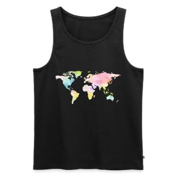 Monde Carte Voyage Carte Vacances Voyage Cadeau Monde - Débardeur bio Premium Homme - noir - Devant - AI Model Male 178 light (178cm)