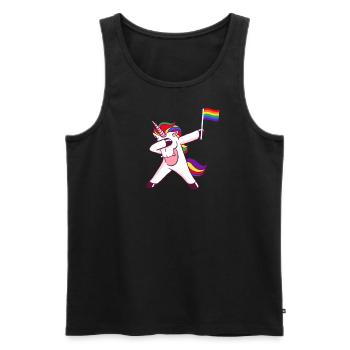 Gay Pride Dabbing Unicorn - Lesbienne, Genre - Débardeur bio Premium Homme - noir - Devant - Michal (187cm)