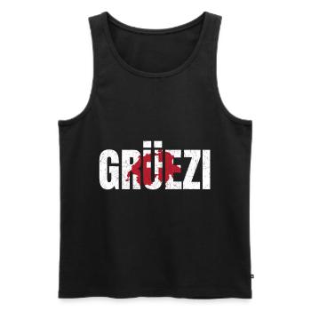 Grüezi Motiv mit der Schweizer Flagge und Karte - Männer Premium Bio Tank Top - Schwarz - Vorne - AI Model Male 178 light (178cm)