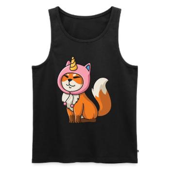 Fox kawaii unicorn hat unicorn rainbow - Men's Premium Organic Tank Top - black - Front - AI Model Male 178 light (178cm)