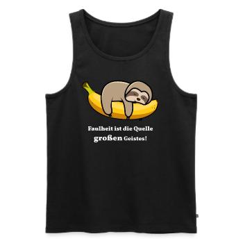 Faulheit | Faultier auf Banane - Männer Premium Bio Tank Top - Schwarz - Vorne - AI Model Male 178 light (178cm)