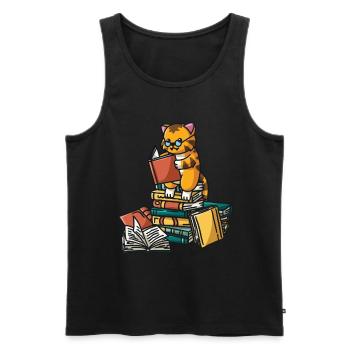 Katze liest Leseratte Lesen Damen - Männer Premium Bio Tank Top - Schwarz - Vorne - AI Model Male 178 light (178cm)