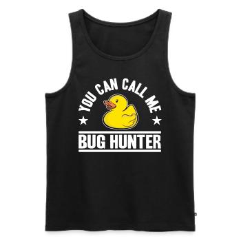 Call Me Bug Hunter Funny Rubber Duck Programming - Men's Premium Organic Tank Top - black - Front - AI Model Male 178 light (178cm)