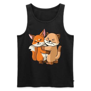 Chat avec renard aime les animaux mignons doux - Débardeur bio Premium Homme - noir - Devant - Michal (187cm)