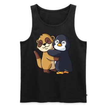 Suricate avec pingouin aime doux mignon - Débardeur bio Premium Homme - noir - Devant - Michal (187cm)