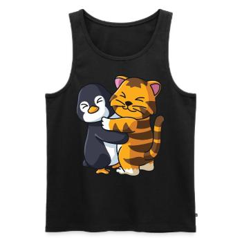 Pingouin et tigre animaux mignons étreignant - Débardeur bio Premium Homme - noir - Devant - AI Model Male 178 light (178cm)