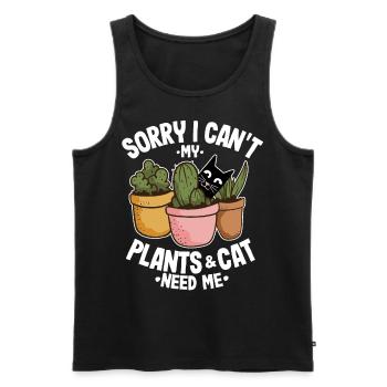 Sorry I Can't My Plants and Cat Need Me Gardening - Men's Premium Organic Tank Top - black - Front - AI Model Male 178 light (178cm)