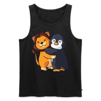 Lion and Penguin cute Hug Cuddle Animals - Men's Premium Organic Tank Top - black - Front - Michal (187cm)