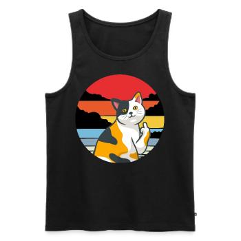Katze Mittelfinger Vintage Sunset - Männer Premium Bio Tank Top - Schwarz - Vorne - Michal (187cm)