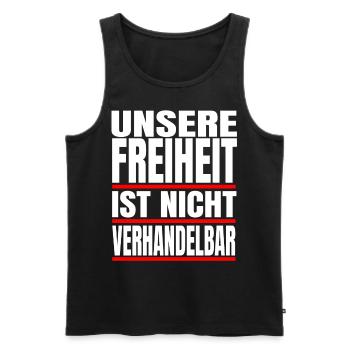 Unsere Freiheit ist nicht verhandelbar Protest - Männer Premium Bio Tank Top - Schwarz - Vorne - AI Model Male 178 light (178cm)